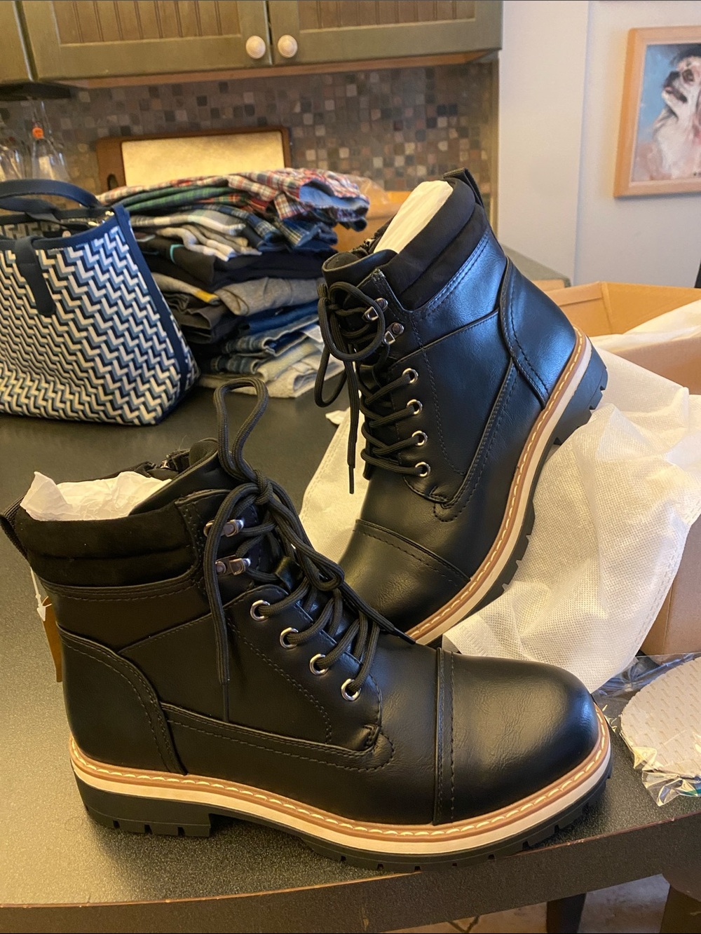 NIB Women’s Black Lace-Up Leather Work Boots 9 1/2